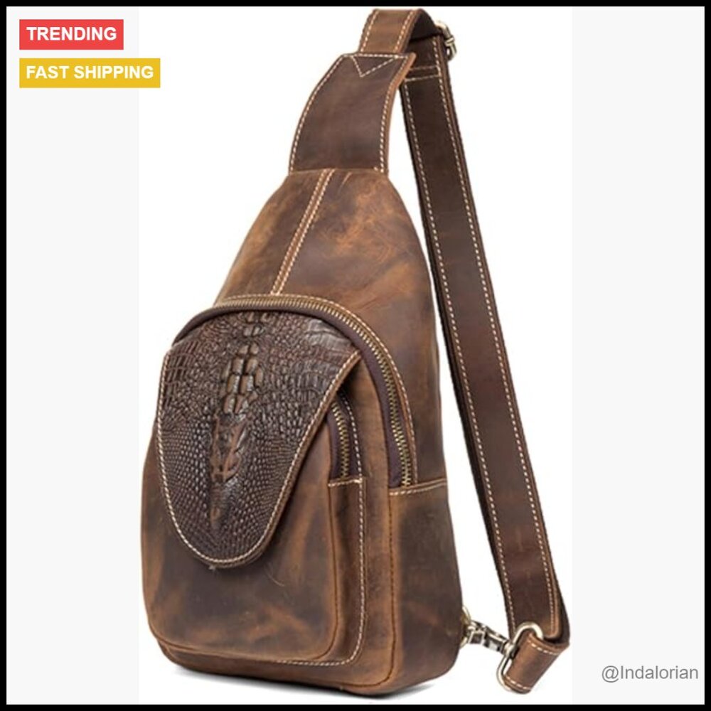 Genuine Leather Sling Bag Crossbody Backpack Vintage Casual Daypack Adjustable